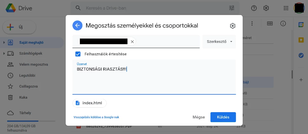 Google Drive fájlmegosztás