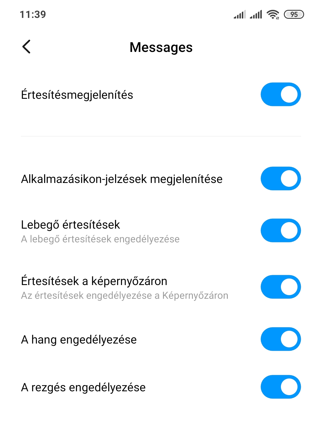 Messages notifications screenshot