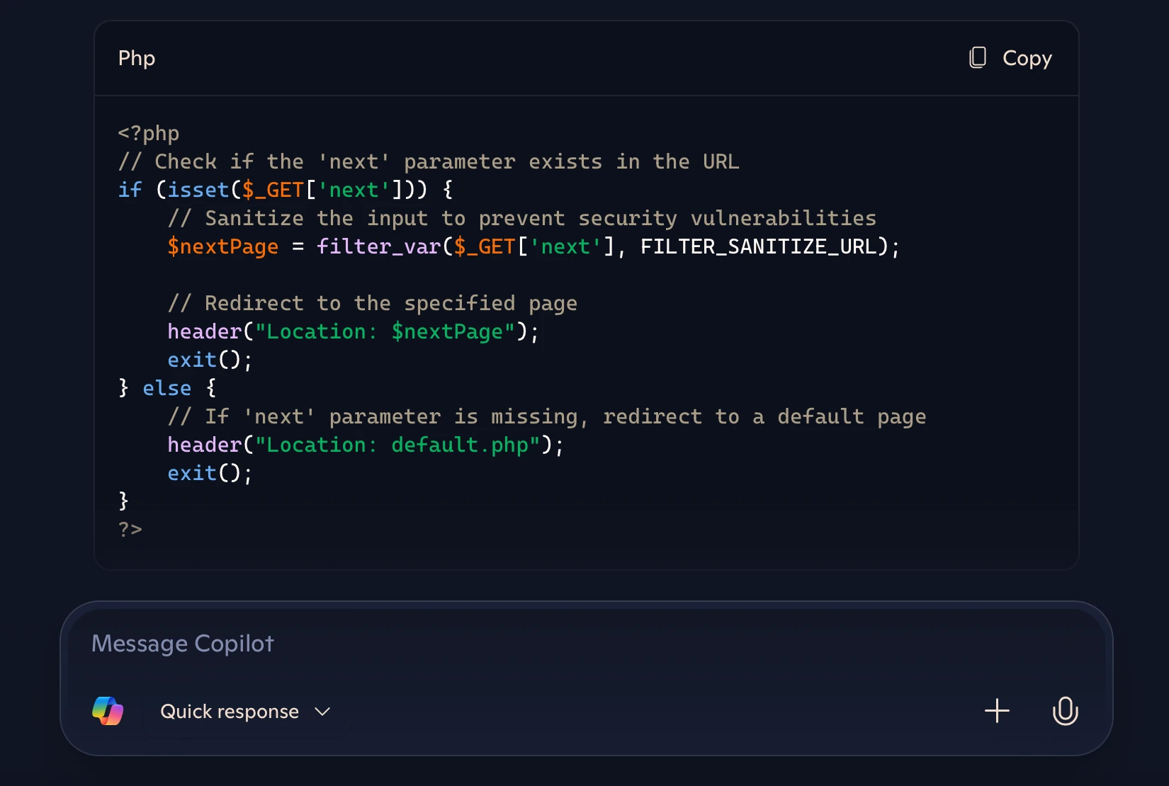 Microsoft Copilot vulnerable code