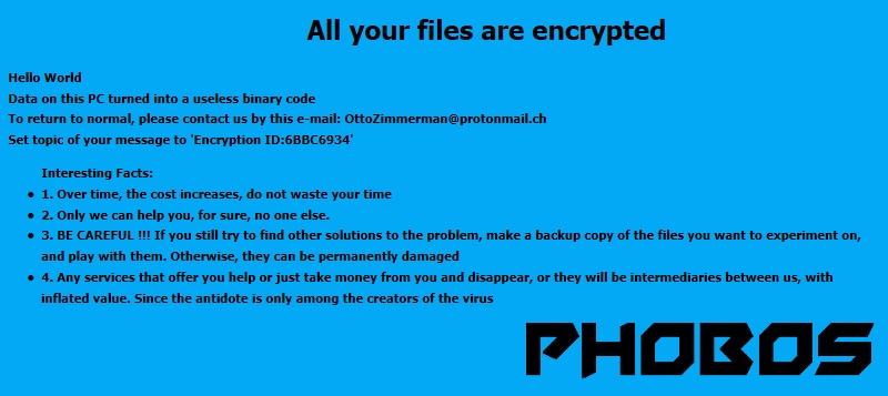 Phobos ransomware message