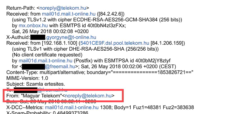 Telekom phishing e-mail source